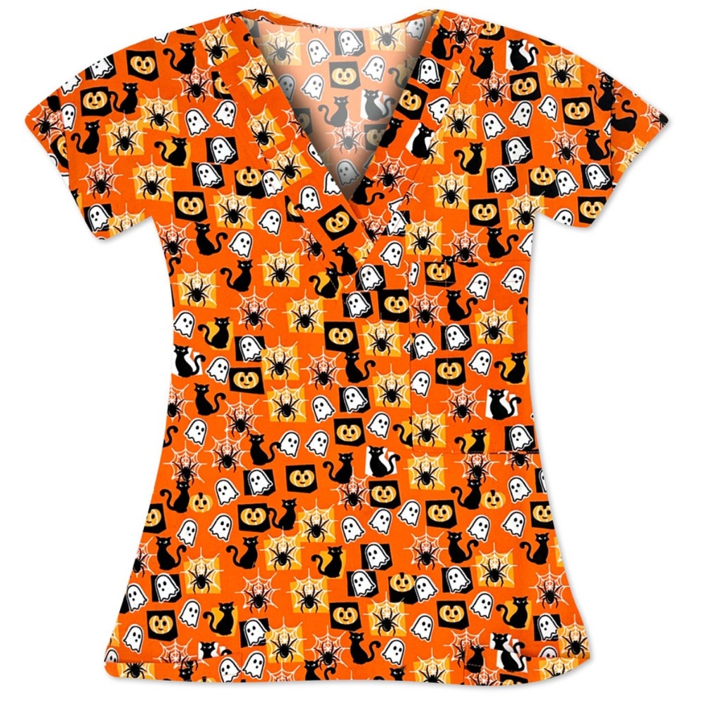 NWT Women’s XL I Love Scrubs Boo Buds Halloween Scrub Top